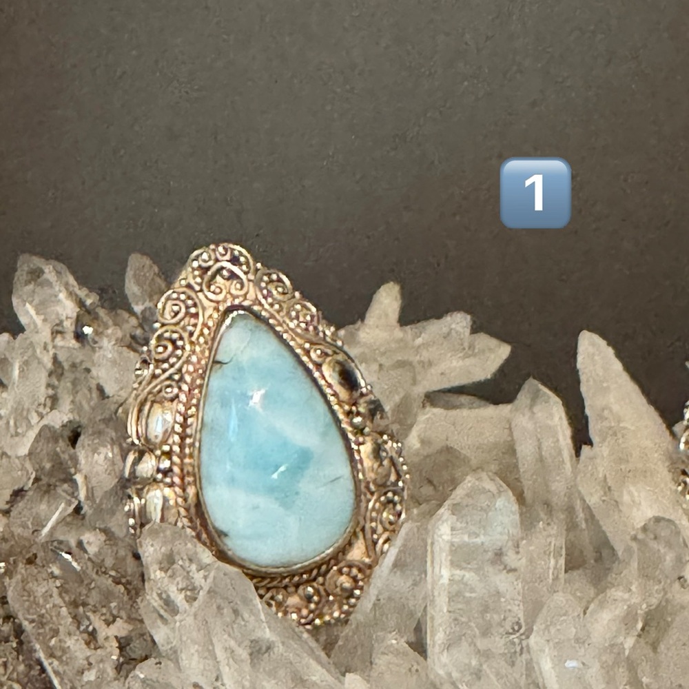 Larimar, Teardrop, Adjustable Ring - image 2